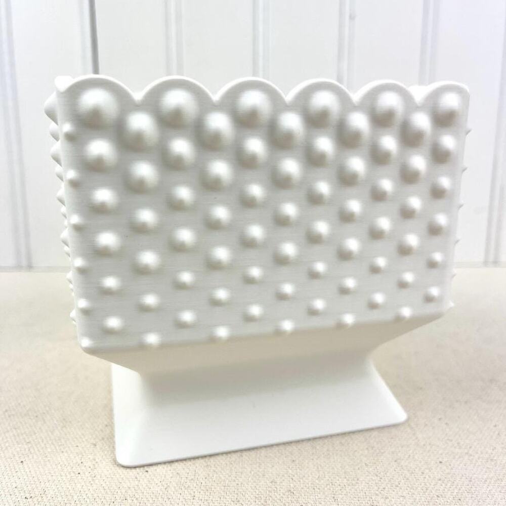 White Hobnail Bowl, Small Pedestal Bowl, Decorative Bowl with Scalloped Edge - Picture 3 of 9